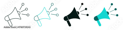 Viral Marketing icon set. Business or Marketing concept. Line, solid color or black logo for web or UI. Editable vector stroke illustration. Megaphone with circles Symbol for apps or digital platforms