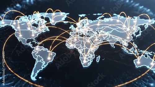 Wallpaper Mural Animated World Map with Connected Network and Global Communications for Business, Technology and Torontodigital.ca