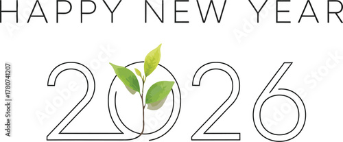 Happy new year 2026 with green sprout, symbolizing growth and renewal in coming year, perfect for greeting cards and festive designs