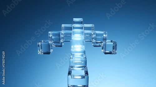 Wallpaper Mural Dynamic Display of Transparent Cubes Arranged in a Tree Shape with Blue Gradient Background Torontodigital.ca