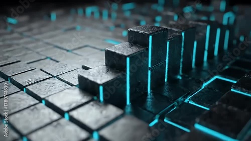 Wallpaper Mural Futuristic Abstract Background with Metallic Cubes and Blue Neon Lights Animation Torontodigital.ca