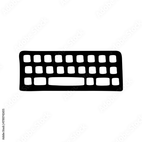 A minimalist black outline of a computer keyboard, isolated on a, representing technology and input devices