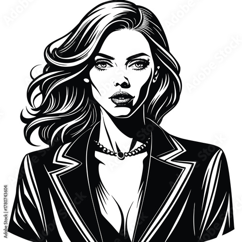 Chic black and white fashion model illustration with clean lines perfect for editorial and design projects