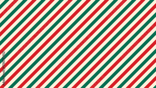 Abstract red and green striped background. Christmas colors, template for holiday design. Horizontal banner with slanted stripes. Vector graphics