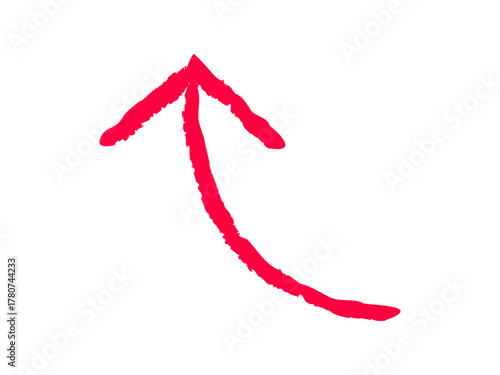 手描き風　曲がった　右上向き　矢印　赤