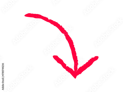 手描き風　曲がった　右下向き　矢印　赤