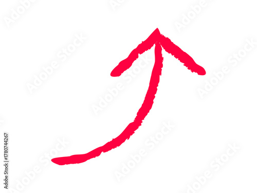 手描き風　曲がった　上向き　矢印　赤