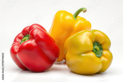 Peperoni rossi e gialli freschi su sfondo bianco. Generative AI