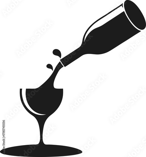 Wine splash effect bottle vector icon on white background 