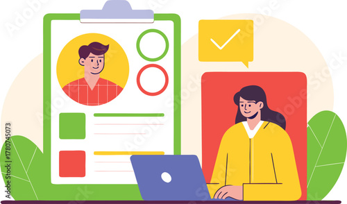 Team analyzing applicant profiles with magnifying glass, perfect candidate search for hiring, recruitment and human resources in modern business