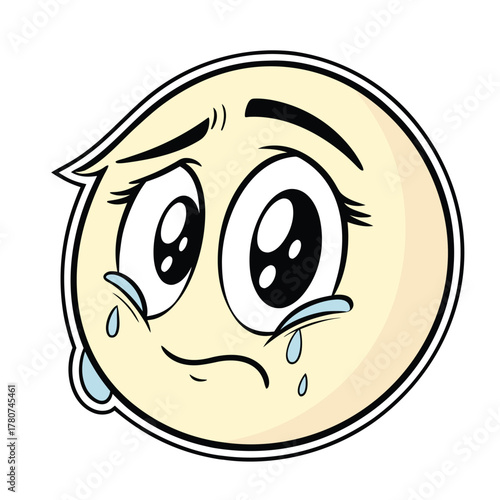 Crying Smiley Face Sticker With Large Watery Eyes Cute Cartoon
