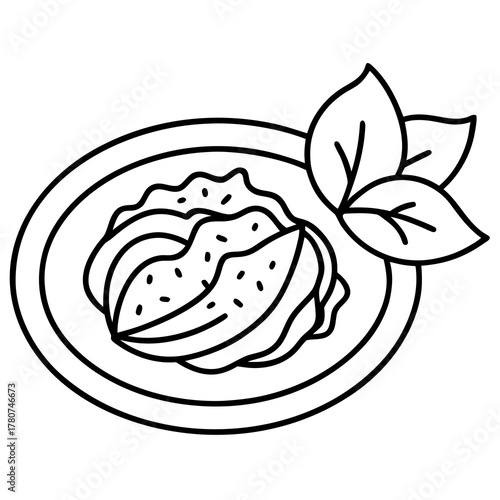 “A detailed black-and-white sketch of Italian pasta with basil leaves and parmesan flakes.”