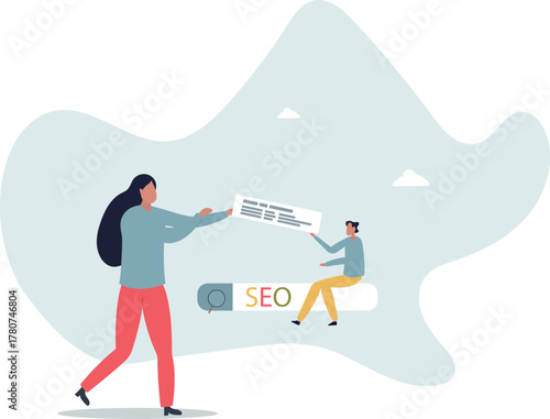 SEO, search engine optimization to help website reach top ranking in search result page, promote website or communication concept.life and employment of people.
