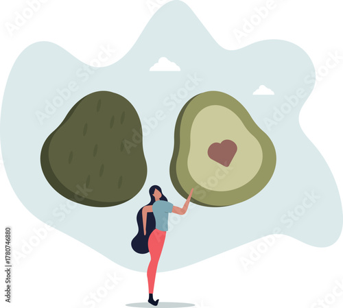 Avocado with a heart-shaped pit. Healthy eating concept.