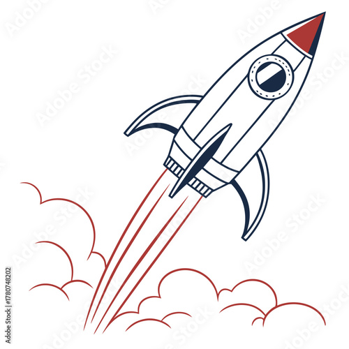 Cartoon rocket ship launching