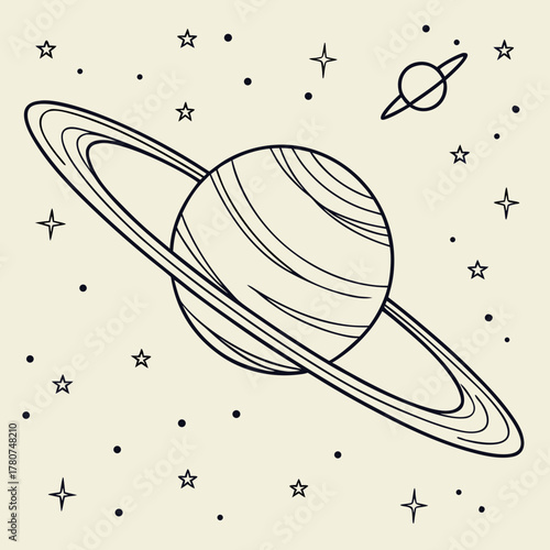 Cartoon saturn planet with rings and stars