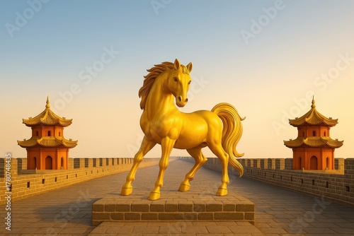 Elegant gold horse figurine for chinese new year