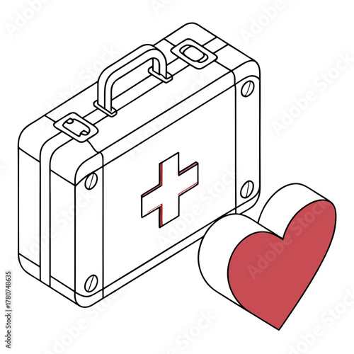 Isometric first aid kit and heart
