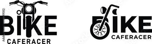 Two distinct logo designs for bike cafe racer featuring motorcycle elements