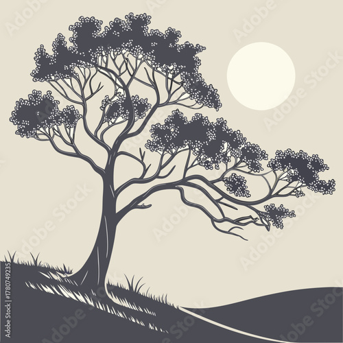 Wallpaper Mural Silhouette of a tree against the sun on a hill with grass landscape scene Torontodigital.ca