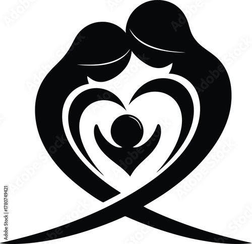 Family love symbol with heart shape and child