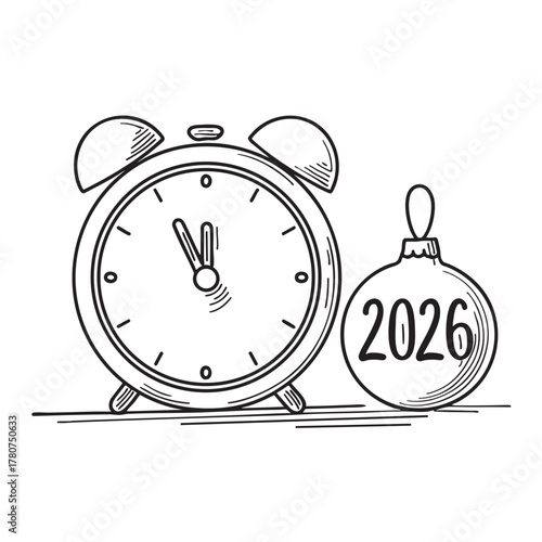 New Year desk clock placed near a 2026 tabletop decoration