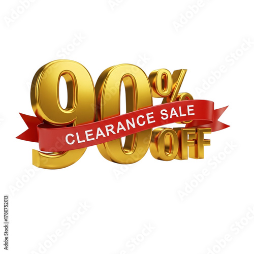 Gold 3d text 90% off clearance sale marketing banner for advertising campaign