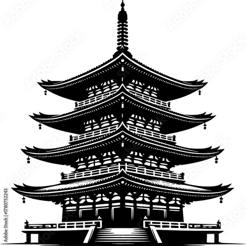 Ancient Pagoda of Serenity: An iconic pagoda, a symbol of heritage and spiritual significance, stands tall with its multi-tiered roof and intricate design.