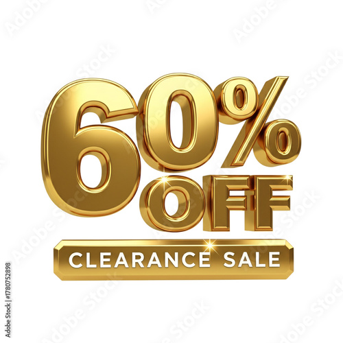 Gold 3d text 60% off clearance sale marketing banner for advertising campaign