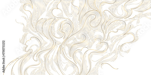 Elegant vector abstract golden line pattern, Asian topography, mountains, rivers, natural contours, luxury modern design. Backgrounds, wallpapers, packaging, premium graphic
