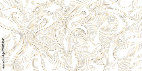 Elegant vector abstract golden line pattern, Asian topography, mountains, rivers, natural contours, luxury modern design. Backgrounds, wallpapers, packaging, premium graphic