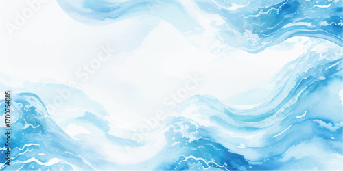 Abstract watercolor background with blue waves flowing water illustration for creative design projects isolated on white