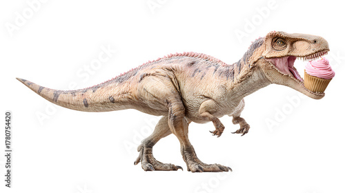Tyrannosaurus Rex with Cupcake, isolated on transparent background