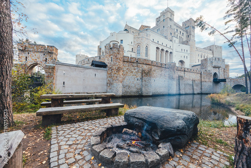 Castle in Stobnica with Bonfire in the Foreground. Greater Poland Region, Poland