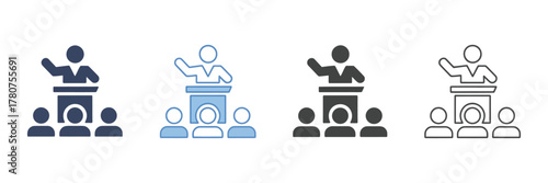 Seminar icon set collection featuring various styles
