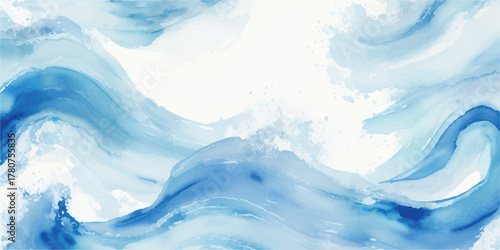 Abstract watercolor waves background painted in shades of blue perfect for textures and backgrounds