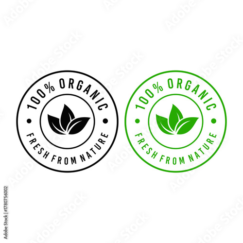 100% Organic Fresh rom Nature Black and Green Icon Sign