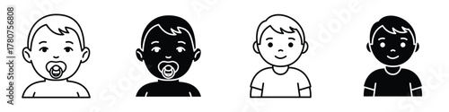 Baby boy icon in linear and clipart style pack on white background.