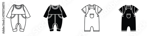Baby overalls icon in linear and clipart style pack on white background.