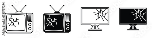 Broken tv screen icon in linear and clipart style pack on white background.