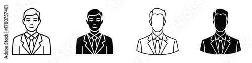 Businessman icon in linear and clipart style pack on white background.