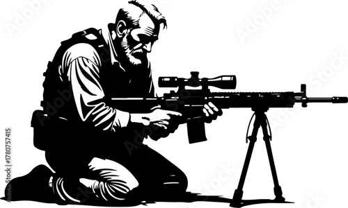 Kneeling Soldier with Rifle Silhouette Vector