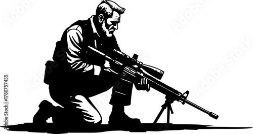 Kneeling Soldier with Rifle Silhouette Vector