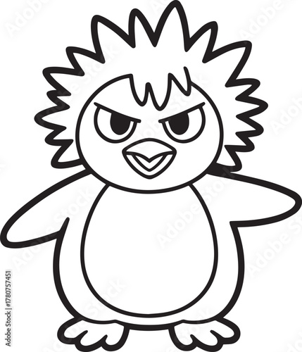 Angry baby bird character line drawing vector illustration furious fledgling cartoon outline graphic design