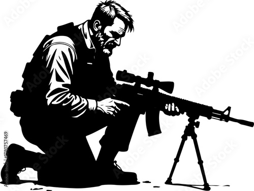 Kneeling Soldier with Rifle Silhouette Vector