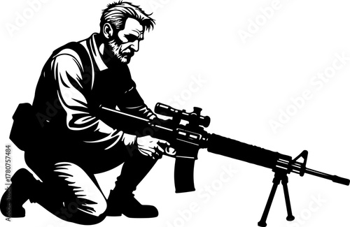 Kneeling Soldier with Rifle Silhouette Vector