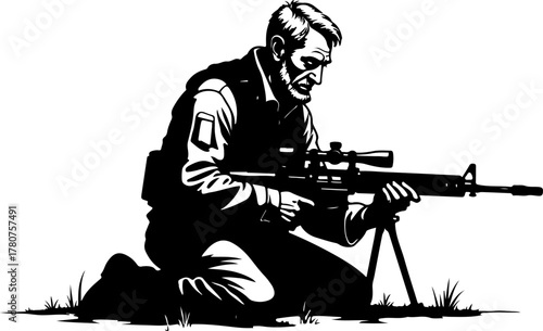 Kneeling Soldier with Rifle Silhouette Vector