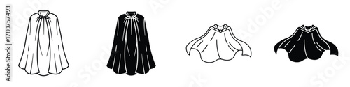 Cape icon in linear and clipart style pack on white background.