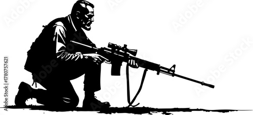 Kneeling Soldier with Rifle Silhouette Vector