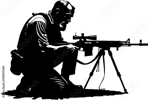 Kneeling Soldier with Rifle Silhouette Vector